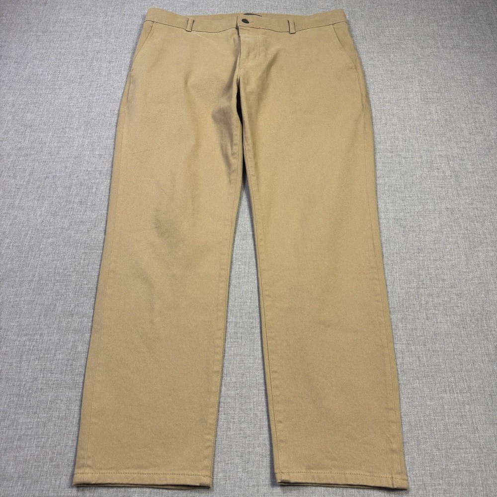 Ash & Erie Chino Pants Mens 35x28 Beige Cotton Spandex Stretch Flat Front